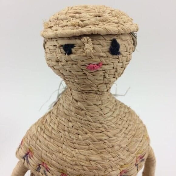 Handmade Woven Basket Woman Lady with Long Hair Figure Dress Folk Art 9" - Picture 8 of 16